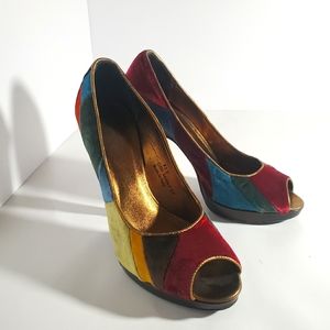 Coach Diedra Ergo Velvet Patchwork Heels